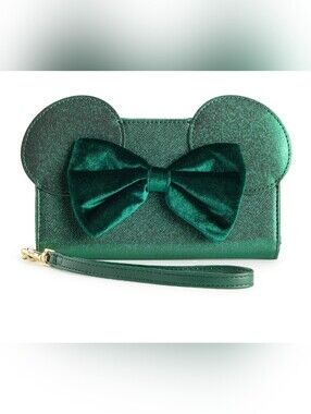 Disney Minnie Mouse Emerald Green Wristlet with Velvet Bow